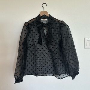 Melograno Rico Sheer Black Polk Dot Blouse Too with Tie